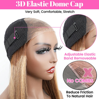 Wear And Go Glueless Human Hair Brazilian Straight Highlight Wig 4x4 HD Lace Glueless Preplucked Human Wigs Ready To Go