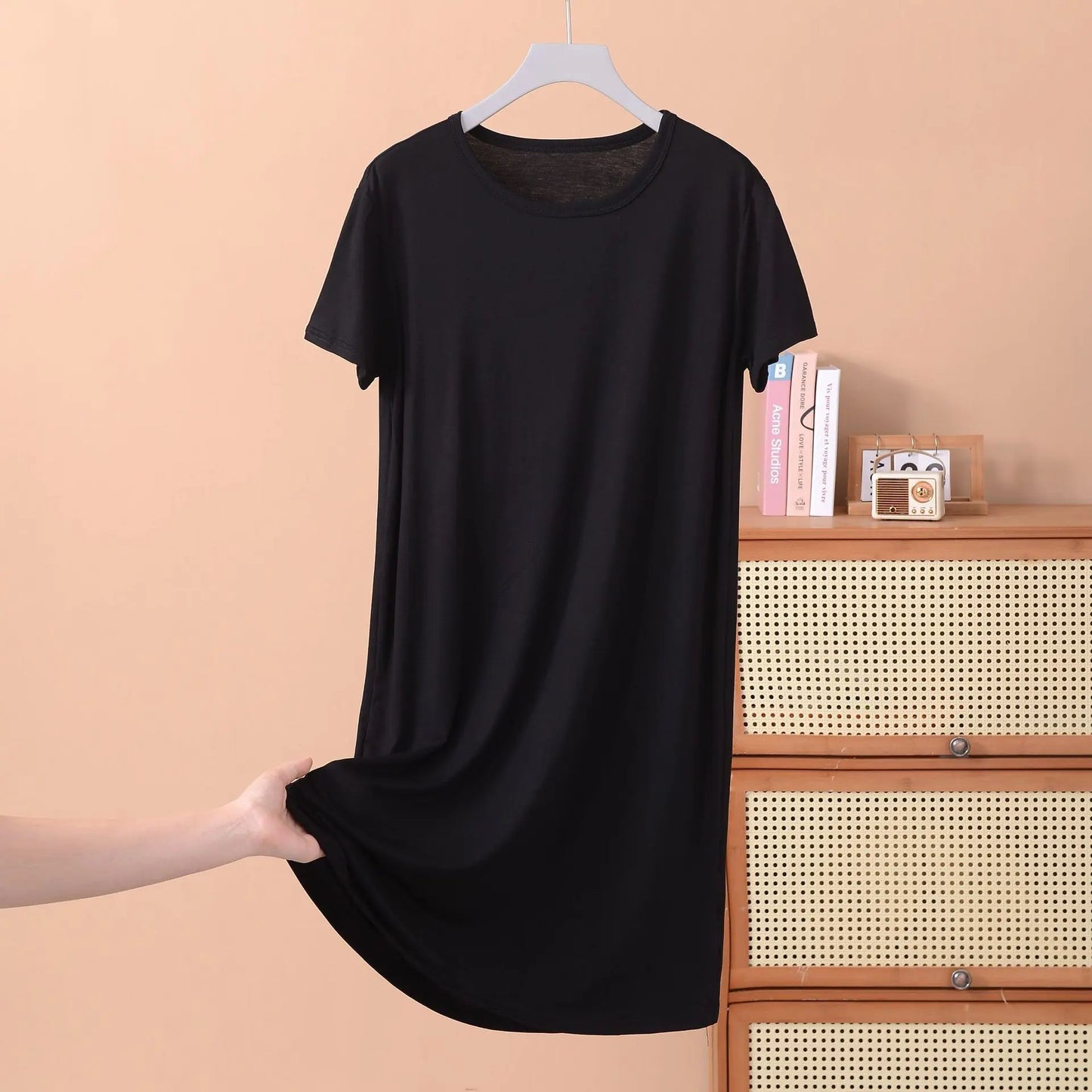 Plus size XL to 8XL Modal dress short sleeves summer women's cool dresses Solid color Bottomed sleepdress mid-length homewear