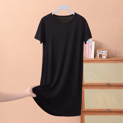 Plus size XL to 8XL Modal dress short sleeves summer women's cool dresses Solid color Bottomed sleepdress mid-length homewear