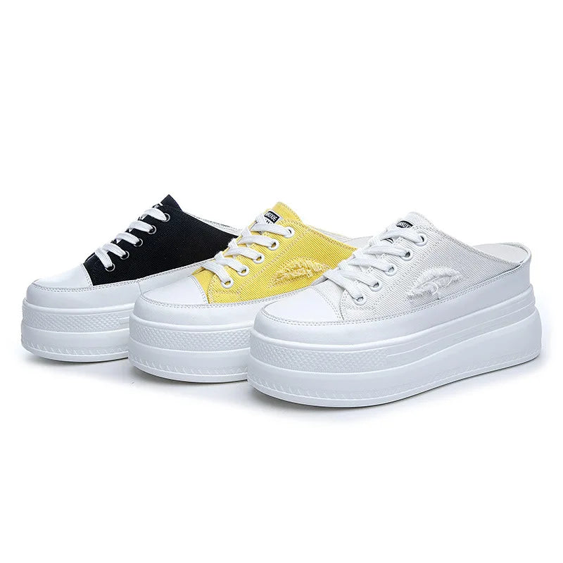 8CM Women Summer Shoes Slippers Platform Wedge Heel Beach Shoes Female Slides Mules Shoes Sneakers Fashion Canvas Women Footwear