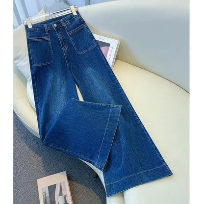 Retro High Waist Bell Bottom Jeans Women's Spring 2025 New Loose Wide Leg Denim Pants Slimming Effect Vintage Style