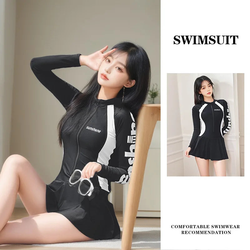 Conservative Swimsuits women's skirt-style Sportswear Slim And Simple Spring women's Racing Swimming Swimsuits