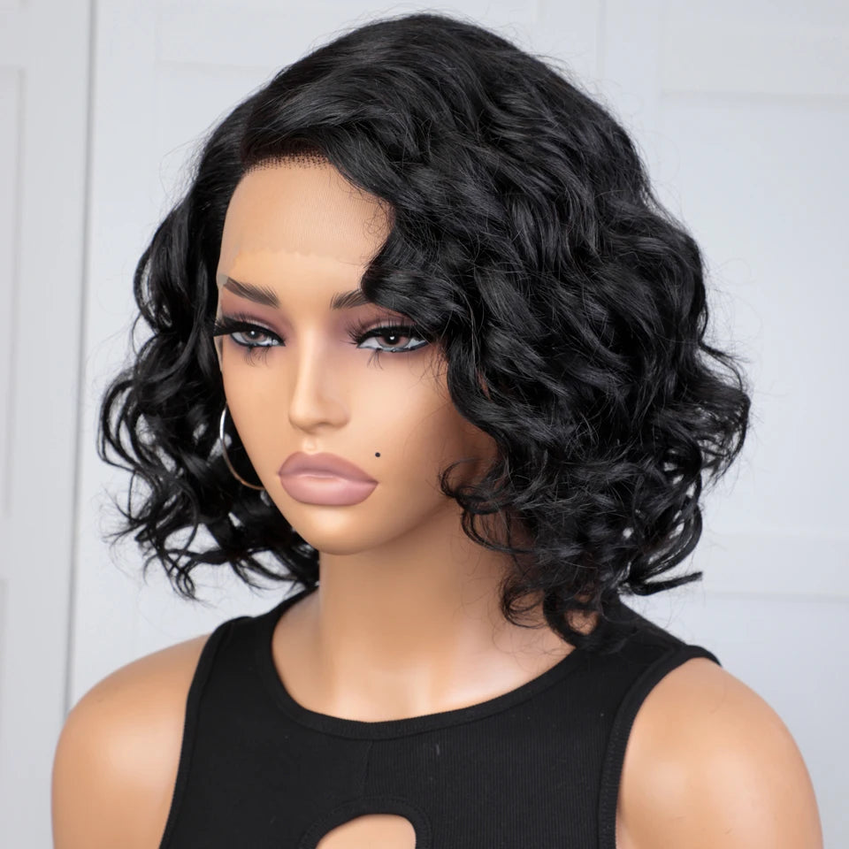 Lekker Ginger Short Pixie Cut Wavy Bob 13x1 C Part Lace Front 100% Human Hair Wigs For Women Brazilian Remy Hair Clearance Wigs