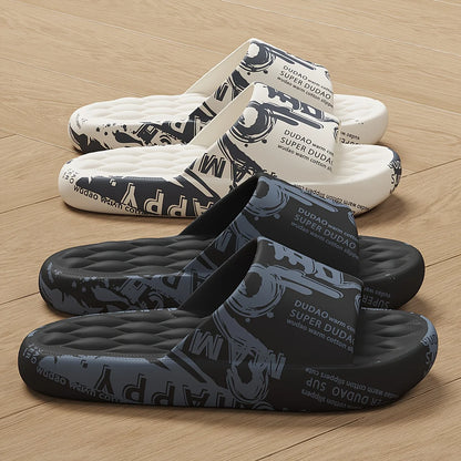 Plus Size 48 Graffiti Bear Printing Men Slippers Sole EVA Indoor Open Toe Flip Flops Beach Slides Flat Sandals Slide