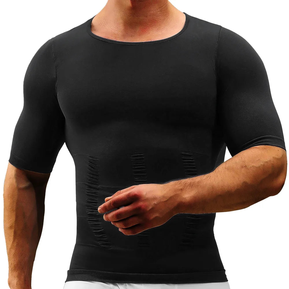 Mens Slimming Body Shaper Short Sleeves Shirts Abs Abdomen Slim Gym Workout Tummy Control Compression Tops Fitness Shapewear