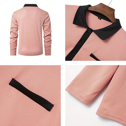 Spring and Autumn Men's Polo Shirt Lapel Pocket T-shirt Men's Business Casual Long sleeved European and American Plus Size