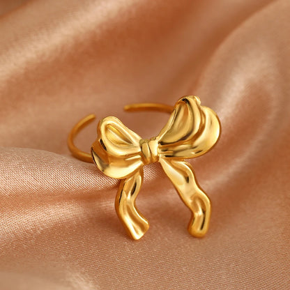DGIDDK Stainless Steel Bow Ring Lightweight Luxury Elegant Stainless Steel Vintage Premium Feeling Jewelry For Women