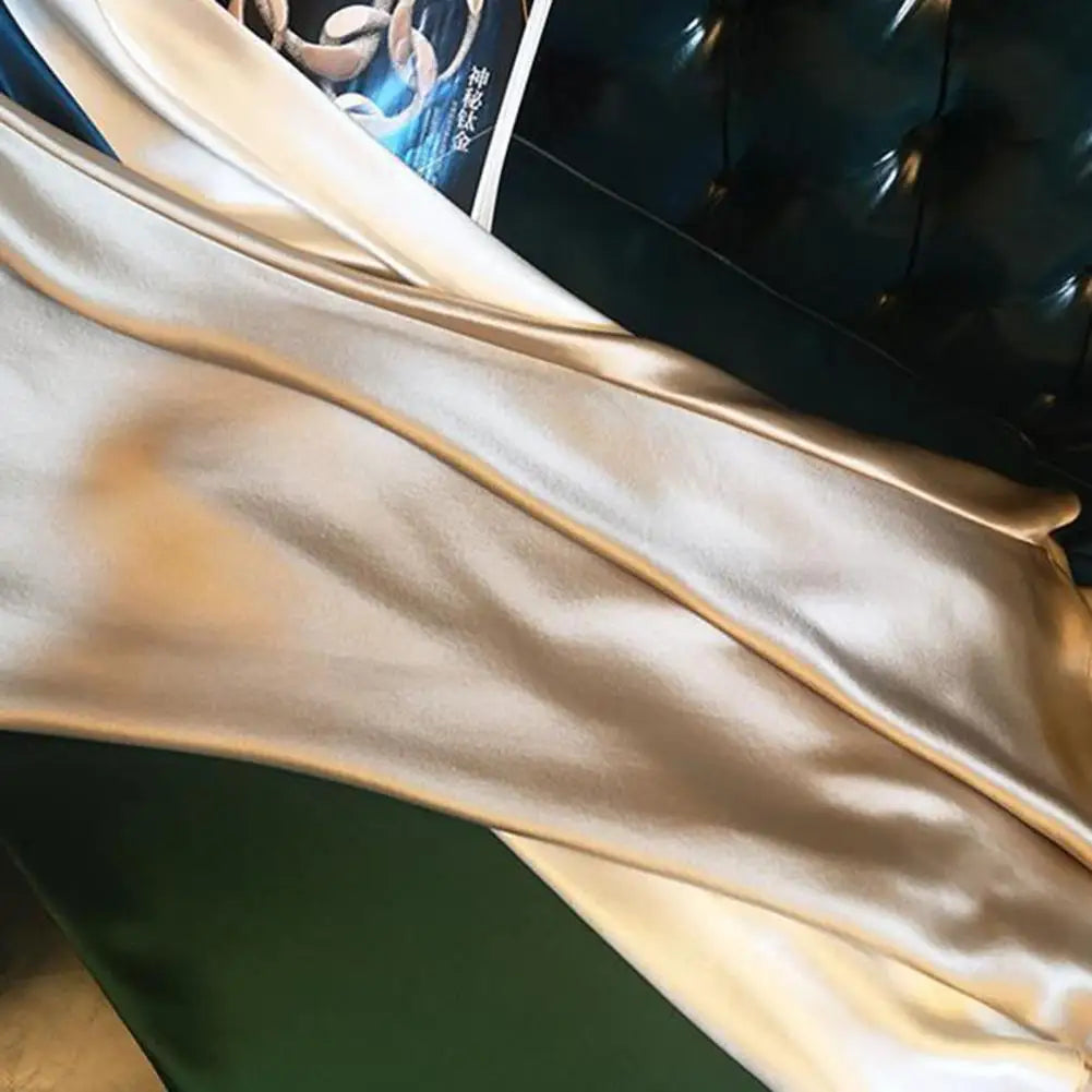 Summer dress with silk satin V-neck women's suspender skirt, wide and relaxed swing, backless lace up dance party