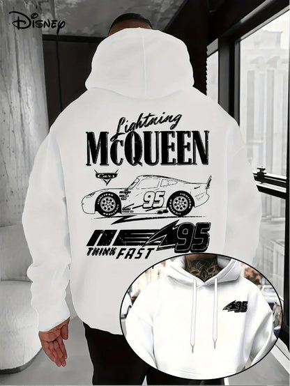 Disney Motors Lightning McQueen Hoodie - Official Movie No. 95 Pullover Sweatshirt Men's Machine Washable Pullover