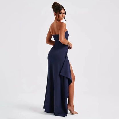 2025 women Summer Slash Neck Strapless Party Evening Dress Casual Sleeveless High Slit Long Dress Elegant Backless Sexy Dress