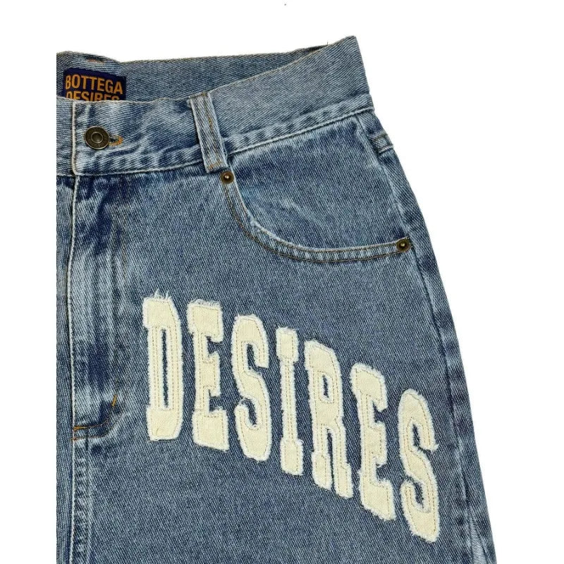 Deeptown Y2k Vintage Harajuku Denim Shorts Women Washed Letter Embroidery Tassels American Retro Jeans Man Baggy Hip Hop Jorts