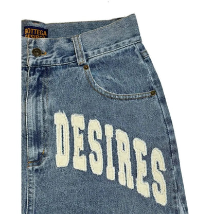 Deeptown Y2k Vintage Harajuku Denim Shorts Women Washed Letter Embroidery Tassels American Retro Jeans Man Baggy Hip Hop Jorts