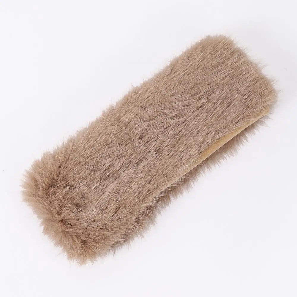 Winter Lmitation Fur Thickened Fluffy Headband Plush Solid Color Headwear Outdoor Windproof Ear Warmer Head Cover Ski Cap