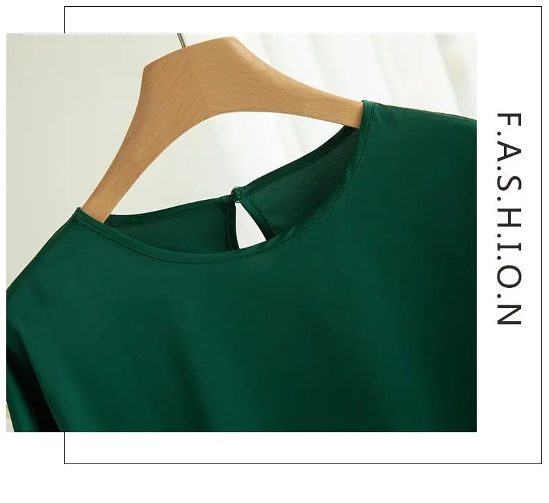 New In Summer Satin Silk Half-Sleeve Tee Tops Basic Solid Women‘s T-Shirt Casual O-neck Thin Shirts Ladies Loose Blouses