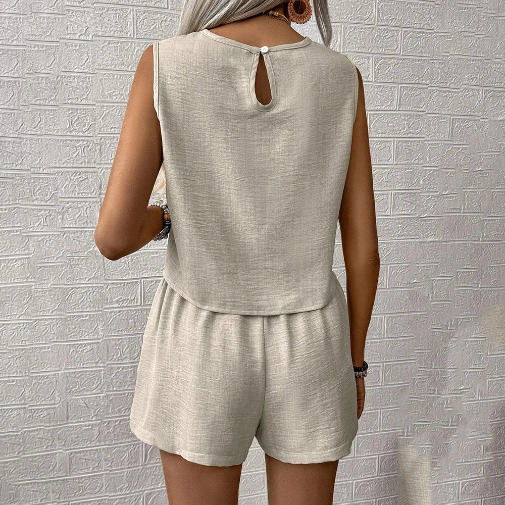 Summer Shorts Sets Women 2026 Fashion Sleeveless Loose Tank Tops And Short Pants Two Piece Sets Women Outfit Casual Femme Suit