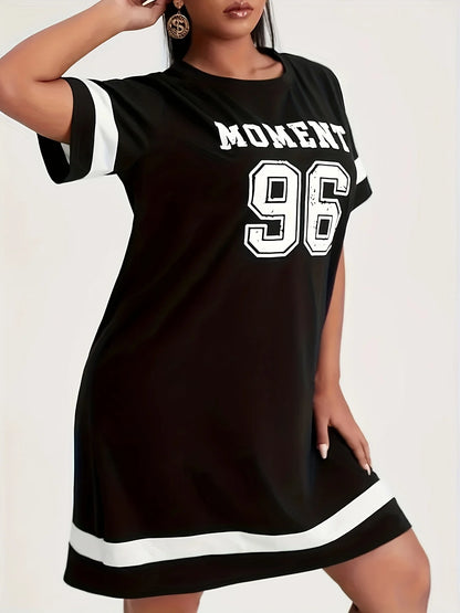 Plus Size Summer 2025 Women's Graphic Print Mini Dress Casual Sports Style with Drop Short Sleeves Black White Stripe Clothes