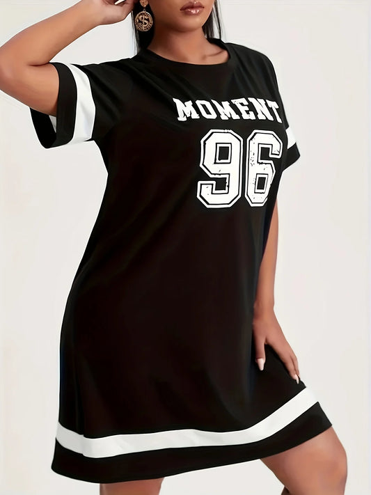 Plus Size Summer 2025 Women's Graphic Print Mini Dress Casual Sports Style with Drop Short Sleeves Black White Stripe Clothes