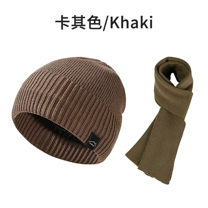 Winter Men's  Women's Warm Set Outdoor Plush Thick Windproof Ear Protection Knit Hat Scarf Two Piece Set Mens Hats 4m839