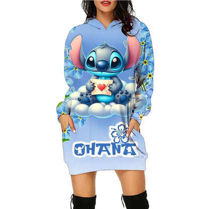 Y2k Stitch Dresses for Women 2024 Disney Woman Clothes Mini Dress With Hood Hoodie Kawaii Fashion Luxury Party Sweater Dress 3XL