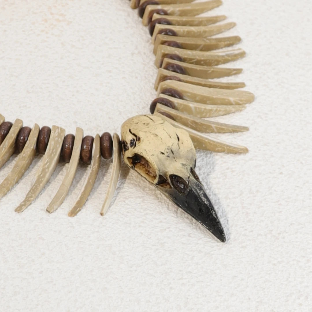 1 piece of vintage Viking crow skull coconut shell necklace - resin animal shaped irregular long teeth, Gothic style jewelry,
