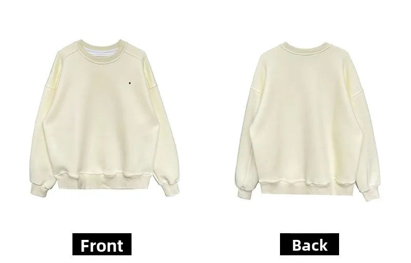 NS Pure Color Lazy Loose BF Hoodie Women's Simple Shape Sweatshirt Long Sleeve Letter Embroidery Top Casual Style Cotton Blend