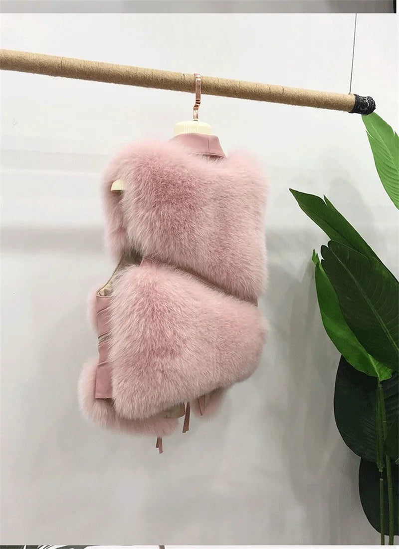 Autumn Winter Splicing Imitation Fox Fur Grass Vest Women Short Jacket 2025New Fashion Versatile Sleeveless Lady Waistcoat Coat