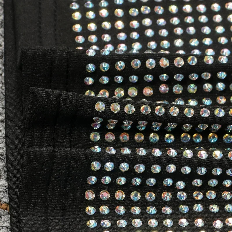 Sparkly Rhinestones Party Club Birthday Outfits for Women Two Piece Set Halter V-neck Crop Top and Mini Skirt Matching Sets