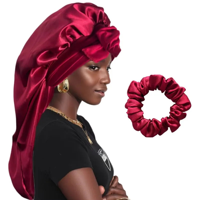 Women Bonnet Satin Sleeping Hat Long Tail Braid Hair Night Sleep Cap Head Cover Bonnets Shower Caps for Sauna Bathing Bonnet
