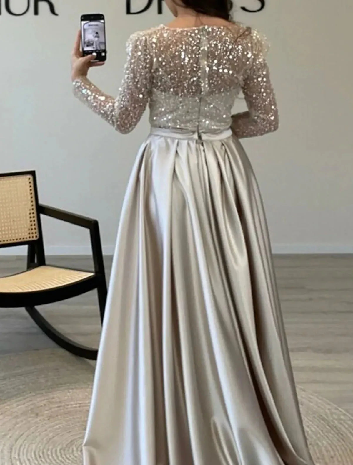 Women's Luxurious Sequins Evening Dress Round Neck Ruched Tiered Bodycon Maxi Dress For Female Prom Wedding Host Elegant Dresses