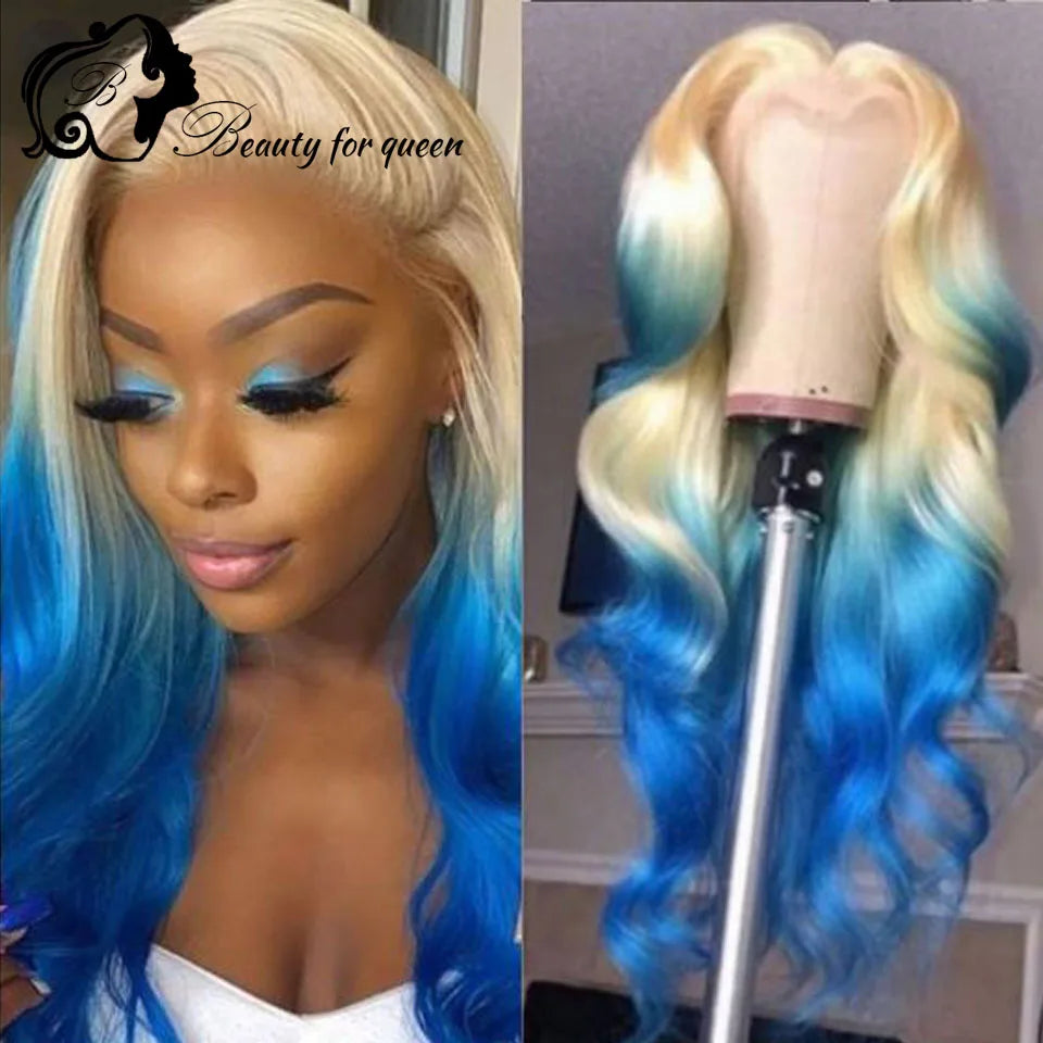 Colored Green Grey Pink Blue Body Wave Brazilian Human Hair Wig For Women 26 Inches 13x4 HD Lace Frontal Wigs 180 Density