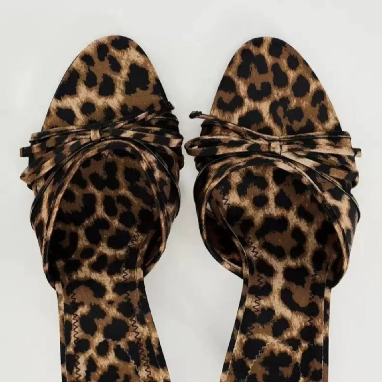 2025 New European and American High Quality Women Shoes Bow Knot Leopard Print High Heel Slippers Women Slippers