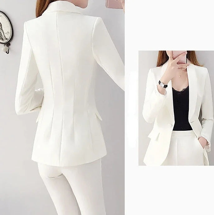 Blazer and White Trouser Suit Professional Womens 2 Pant Sets Two Piece Set Pants for Women Business Wear To Work Outfit Formal