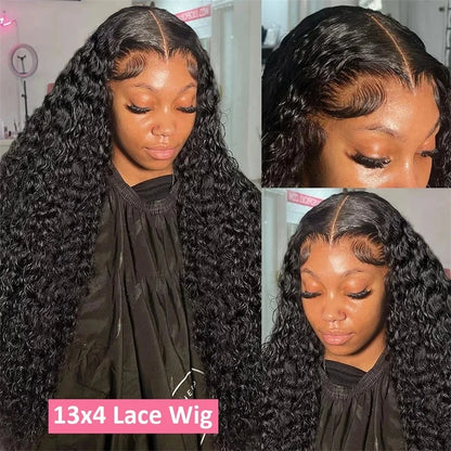 Deep Wave Lace Frontal Wig 13x4 13x6 Transparent Lace Frontal Wig Pre Plucked Remy 34 Inch Deep Curly Lace Front Human Hair Wigs
