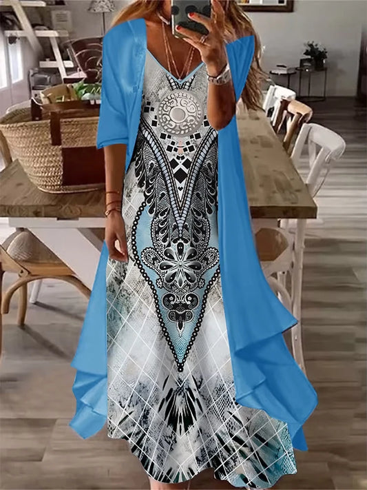 Women's plus Size Casual Dress Sets Solid Open Front & Graphic Printed Clothing Set Comfortable Fashion plus Size Outfits