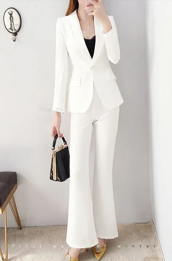Blazer and White Trouser Suit Professional Womens 2 Pant Sets Two Piece Set Pants for Women Business Wear To Work Outfit Formal