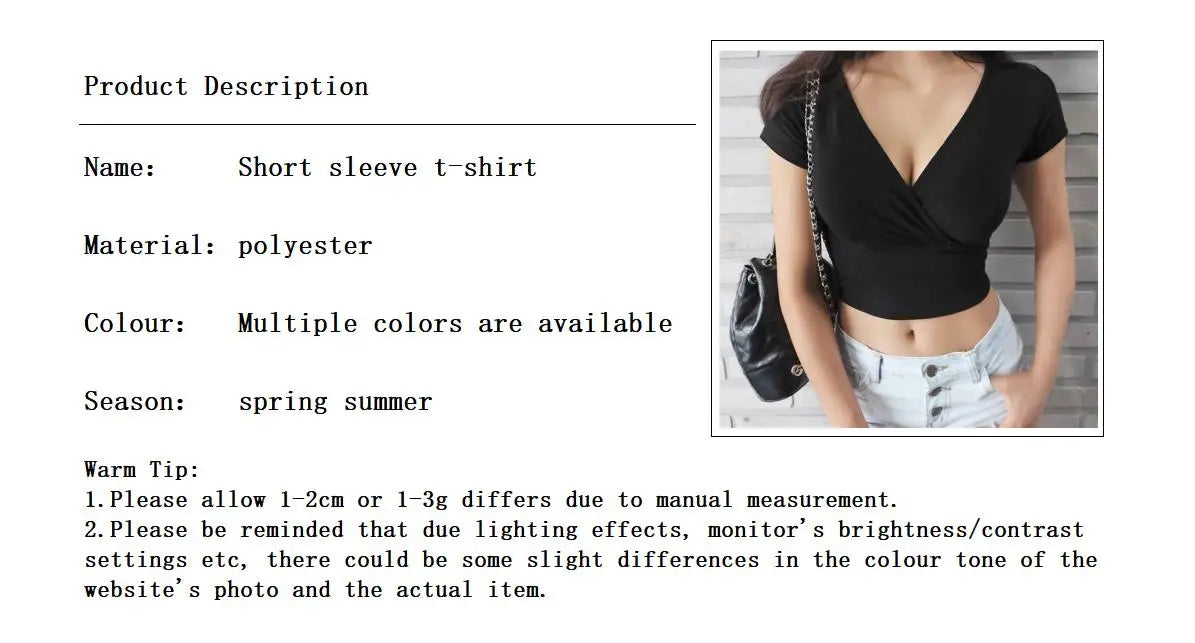 New Summer Black Sexy V-neck T-shirt Short Sleeve Y2k Crop Top Women Clothes Streetwear Korean Fashion Corset Tops Tshirts 2026