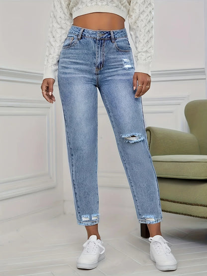 Casual Washed Ripped Jeans for Women Spring and Summer New Fashion Straight Nine Minutes of Pants Women