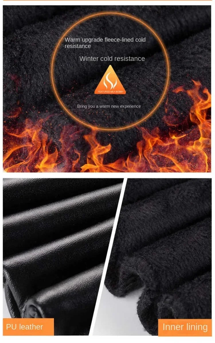 Cashmere PU Leather Pants Women's Autumn/Winter 2026 Thickened and Fleece High-Waisted Slim Fit Tight Warm Pants Leggings Black