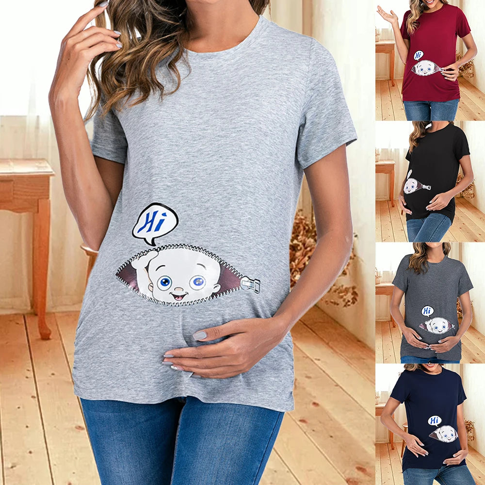 Women Pregnant Maternity Cotton Breastfeeding T-Shirt Summer Nursing Blouse Tops Fashion Clothes