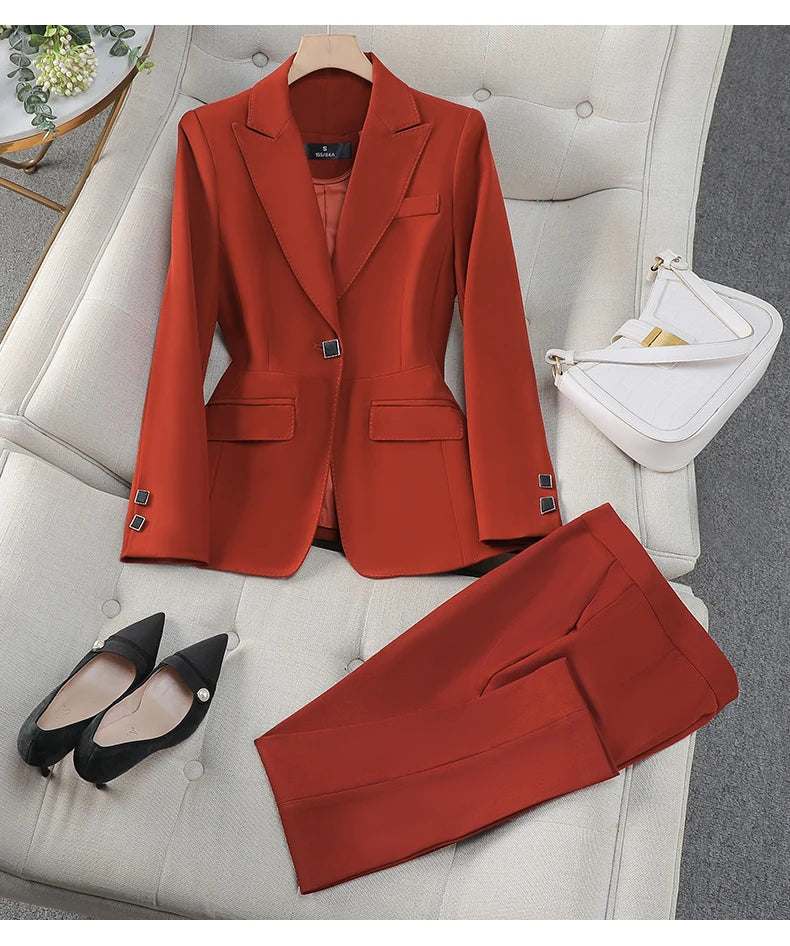 Autumn Winter Women Pant Suit Office Ladies Female Business Work Wear 2 Piece Set Formal Blazer Jacket And Trouser