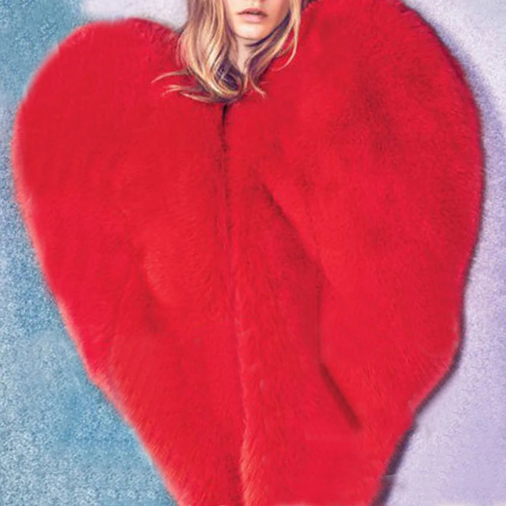 2025 Women Winter Furry Red Heart Faux Fur Coat Female Plus Size Sleeveless Plush Jacket Lady Large Loose Warm Fluffy Cardigan