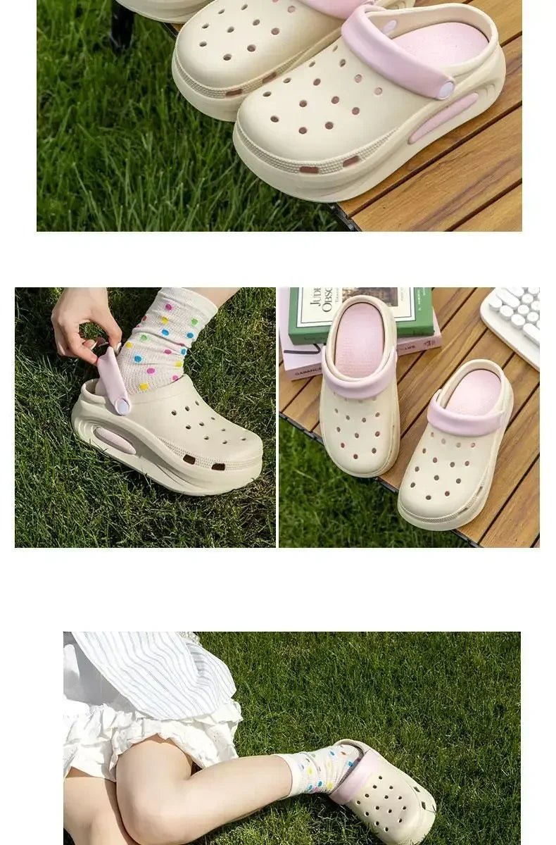 High quality Baotou semi-cool slippers for women, height-increasing, anti-slip, anti-odor, thick-soled beach and seaside crocs