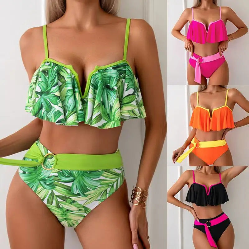 2025 New Sexy Brazilian Bikini Set Ruffle Swimwear Women Push Up Swimsuit High Waist Print Floral Bathing Suit Biquini Female