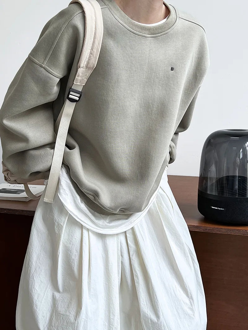 NS Pure Color Lazy Loose BF Hoodie Women's Simple Shape Sweatshirt Long Sleeve Letter Embroidery Top Casual Style Cotton Blend