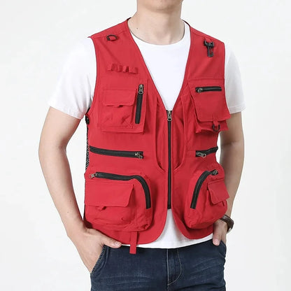2025 New Men's Vest Tactical Webbed Gear Coat Summer Photographer Waistcoat Tool Many Pocket Mesh Work Sleeveless Jacket Male
