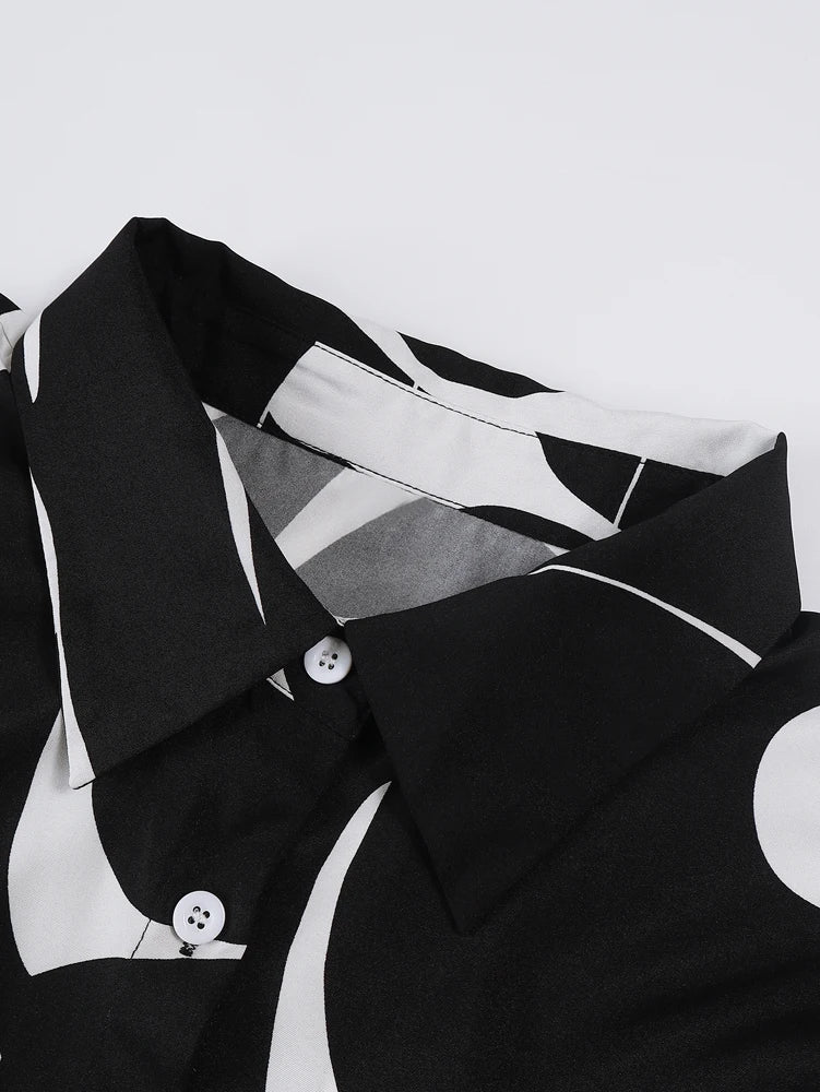 Plus Size Long Sleeve Fashion Shirt Black and White Splicing Colour Block Shirt Collar Casual Commuter 2025 New