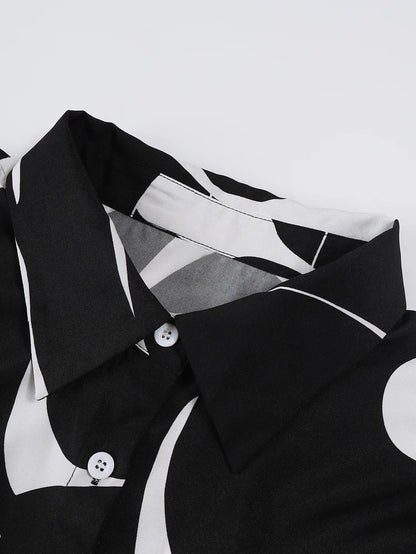 Plus Size Long Sleeve Fashion Shirt Black and White Splicing Colour Block Shirt Collar Casual Commuter 2025 New