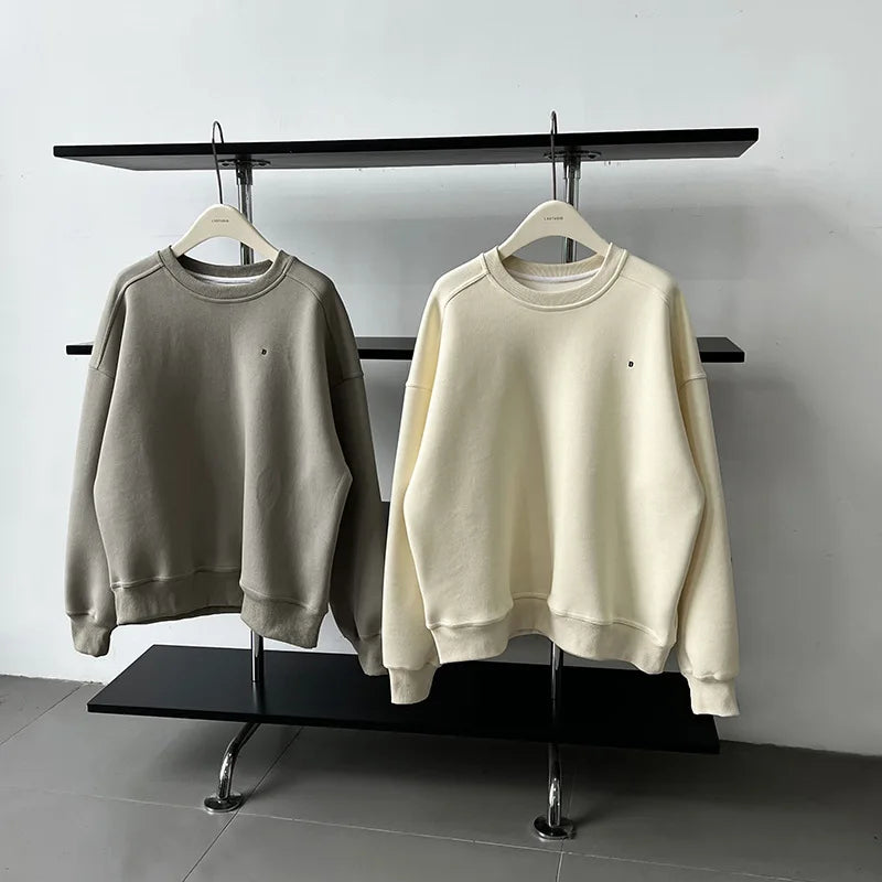 NS Pure Color Lazy Loose BF Hoodie Women's Simple Shape Sweatshirt Long Sleeve Letter Embroidery Top Casual Style Cotton Blend
