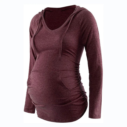 Women Maternity Hoodies Striped Print Long Sleeve V-neck Hoodie Sweatshirts Top Mom Pregnant Nursing Autumn And Winter Clothes