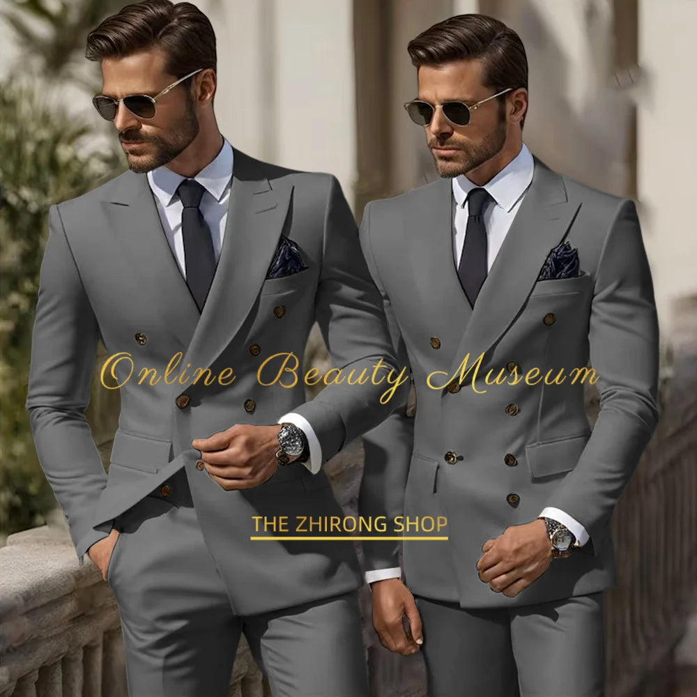 Formal Elegant Stylish Ivory Double Breasted 2 Piece Wedding Suits for Men, Classic Tuxedo Bespoke For Groom Prom Party Dress
